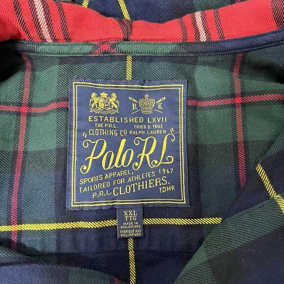 Polo Ralph Lauren Mens Plaid Hooded Snap Front Shirt Size XXL Green Preppy Logo - Picture 11 of 13